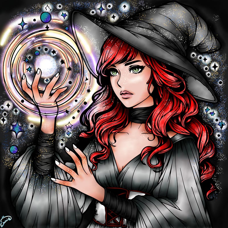 realistic women sorcerer using magic