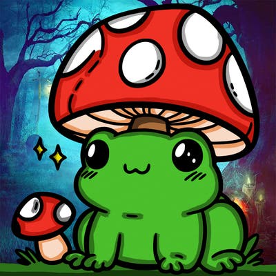 a cute frog with a mushroom hat