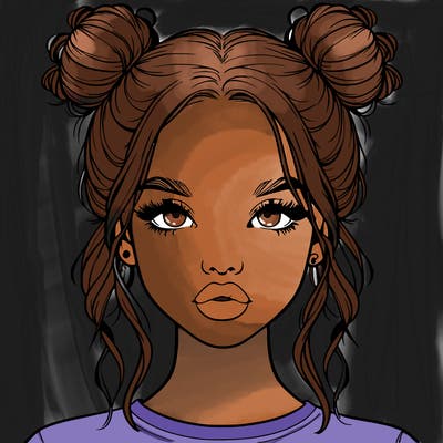 realistic girl with two buns in hair and lips