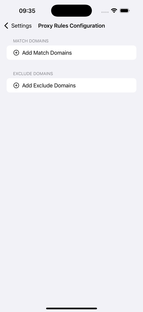 CyberSpy - CyberSpy app interface for configuring proxy rules including match and exclude domains