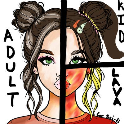 realistic girl with two buns in hair and lips