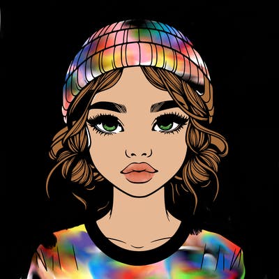 realistic girl with buns in her hair with a beanie on