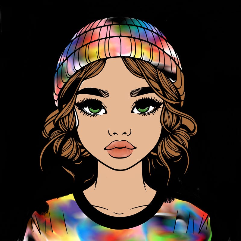 realistic girl with buns in her hair with a beanie on