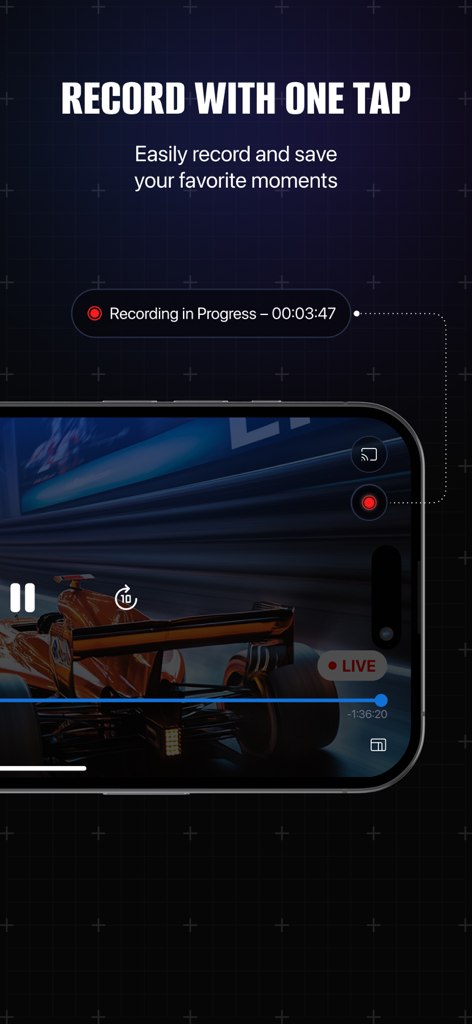 Interface de la fonctionnalité d'enregistrement de la télévision en direct de Smarters IPTV Player Pro