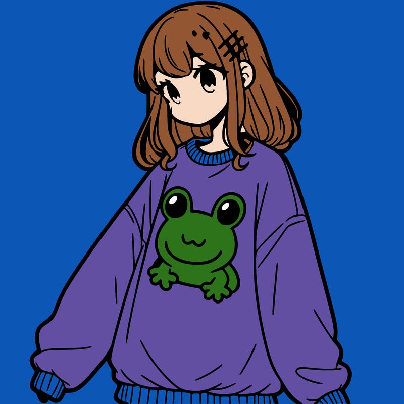 girl wearing frogging sweatshirt