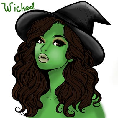 realistic witch girl with wavy hair and lips