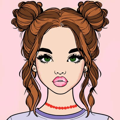 realistic girl with two buns in hair and lips