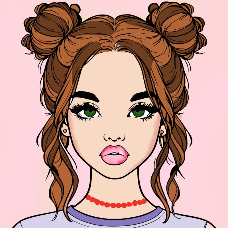 realistic girl with two buns in hair and lips