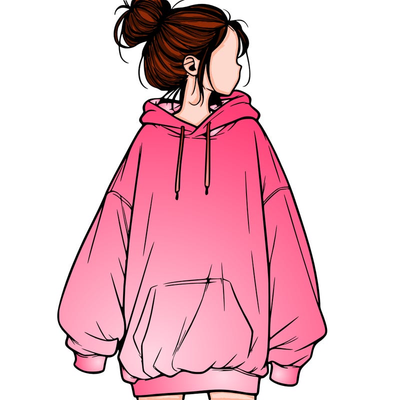realistic girl with a oversized sweatshirt on and a bun