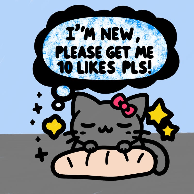 kitty taking a nap dream talking and saying "i'm new, please get me at least 10 likes pls!!"