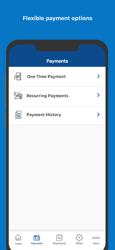 Freedom Mortgage mobile app screen displaying flexible payment options including one time and recurring payments