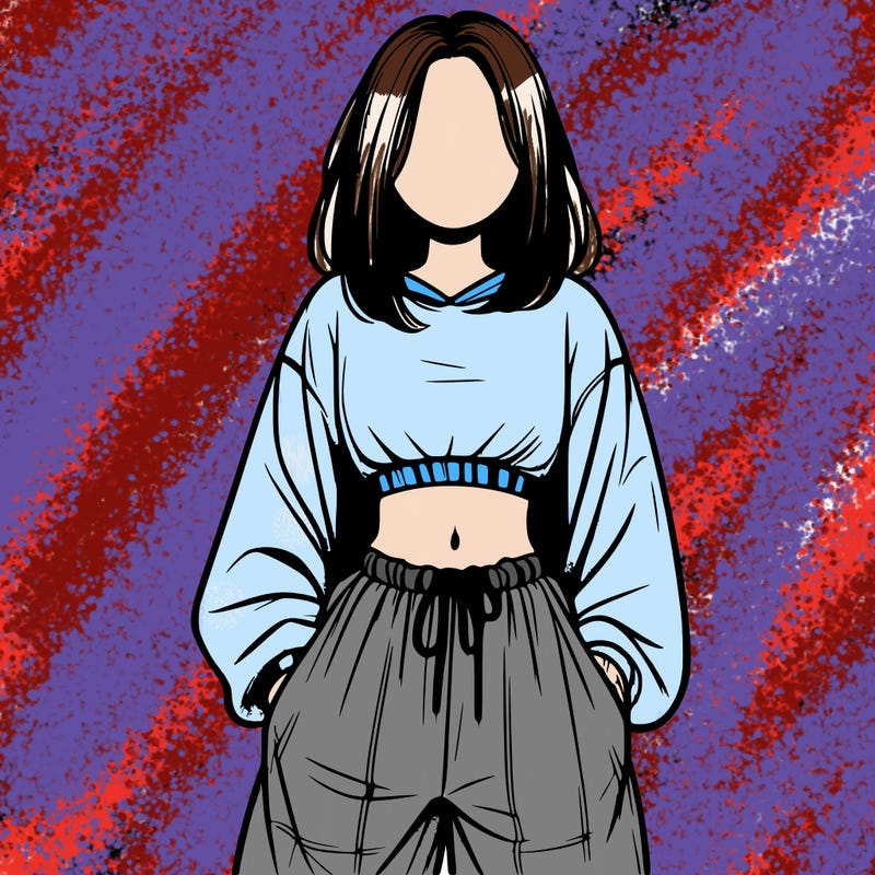 realistic girl faceless with baggy pants and a crop top