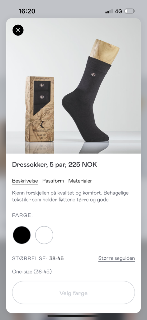 Bambusa - Bambusa mobile app screen showing a product listing for a 5 pack of dress socks with color and size options