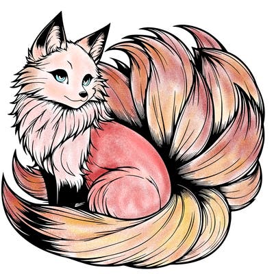 realistic detailed 9 tailed anime fox