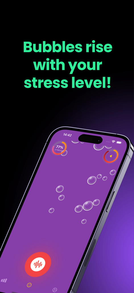 Scream Therapy - Scream Therapy mobile app interface with rising bubbles indicating stress level percentage