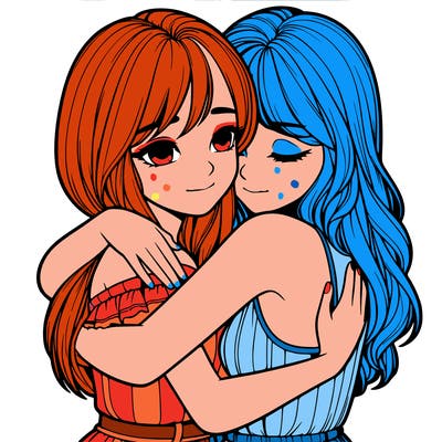 realistic girls hugging