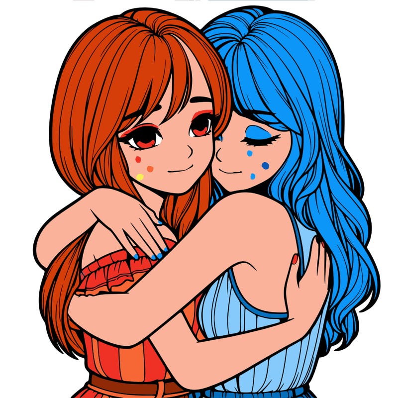 realistic girls hugging