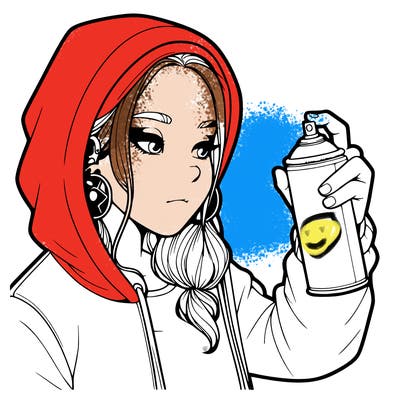 a realistic girl, spray painting