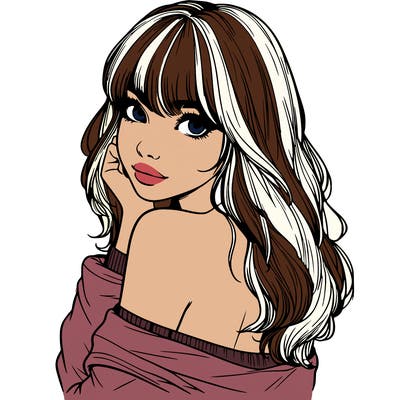 realistic girl with bangs looking over her shoulder