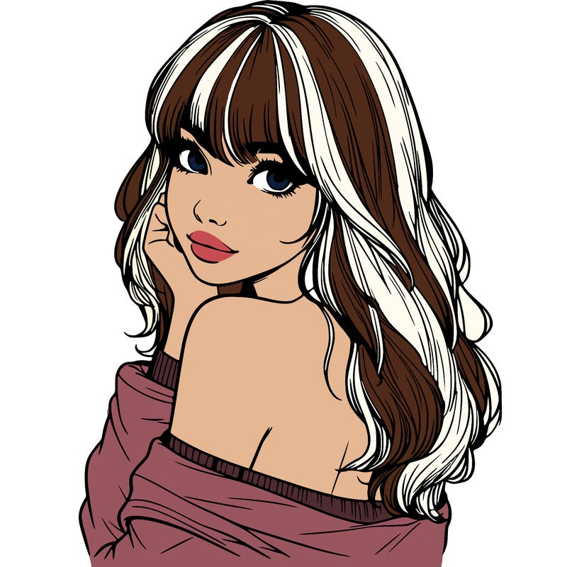 realistic girl with bangs looking over her shoulder