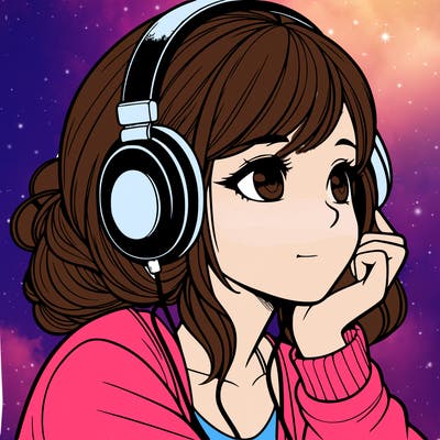 a realistic girl listening to music