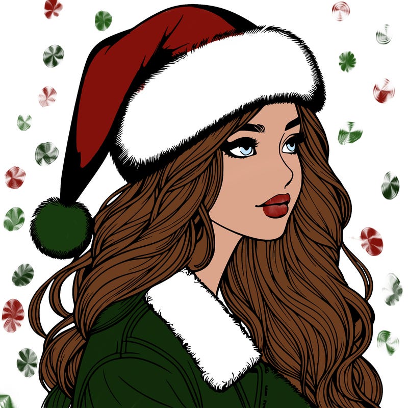 realistic girl in santa hat