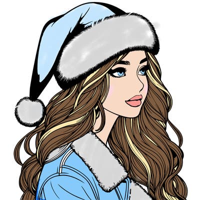 realistic girl in santa hat