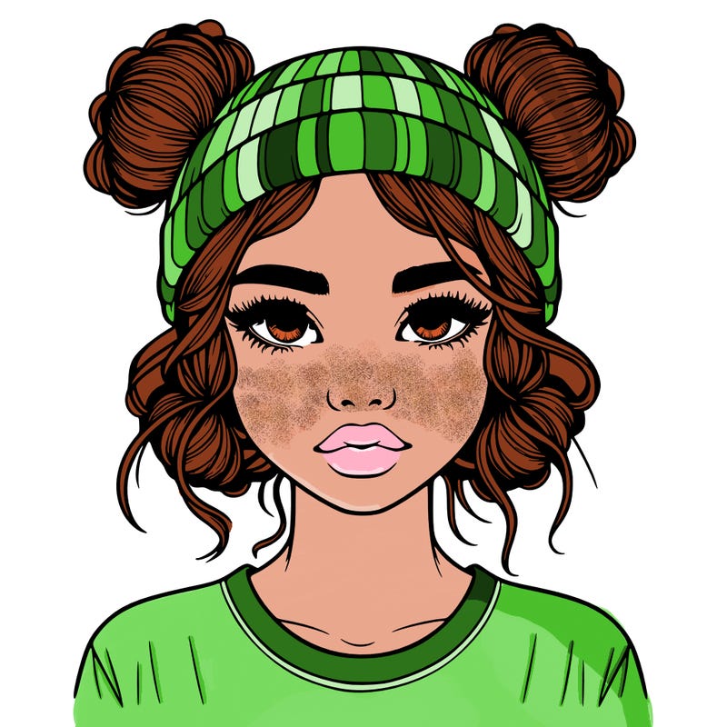 realistic girl with buns in her hair with a beanie on