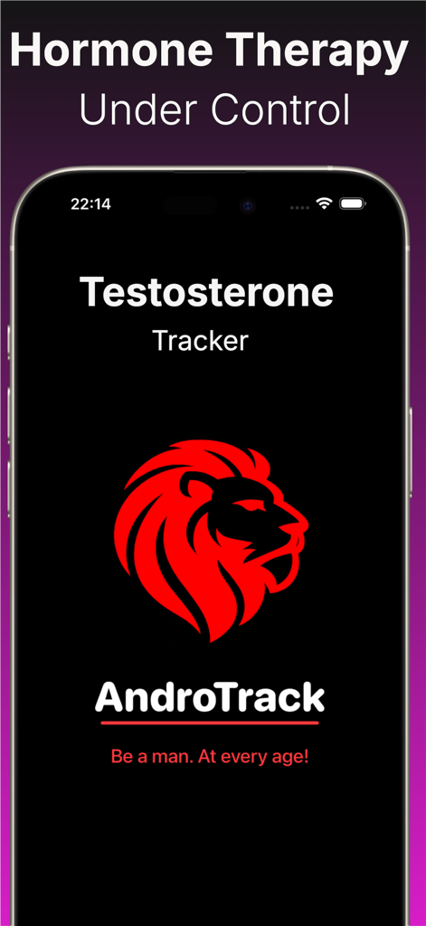AndroTrack: Gym & Testosterone - AndroTrack mobile app home screen for tracking testosterone and hormone therapy