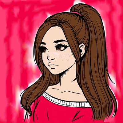 realistic girl with a high ponytail