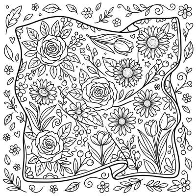 Unroll a world of color with this adorable coloring page featuring a cozy throw blanket adorned with beautiful garden flowers and botanicals. Designed specifically for kids, it offers large, clear patterns perfect for little hands to bring to life.