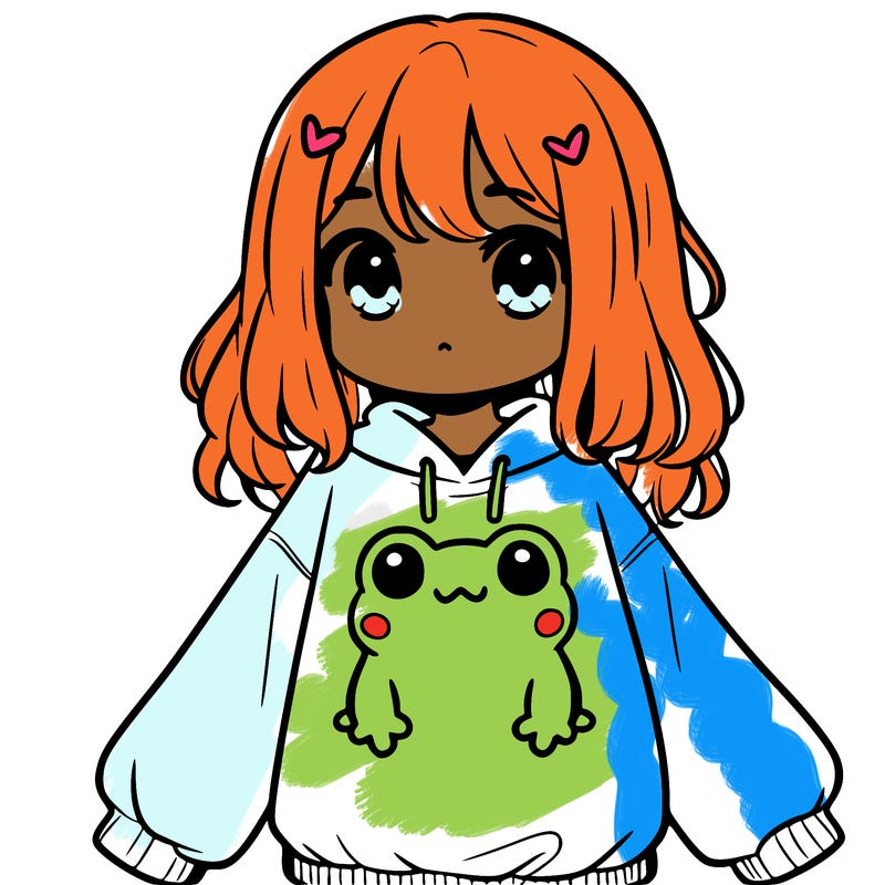 girl wearing frogging sweatshirt