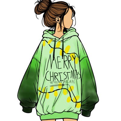 realistic girl with a oversized sweatshirt on and a bun