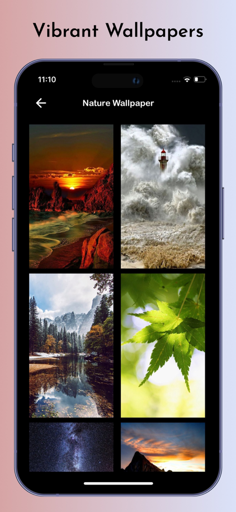 Offline MP3 Music Player - Una colección de vibrantes fondos de pantalla de naturaleza dentro de la interfaz de la aplicación Reproductor de Música MP3 sin Conexión para una personalización de fondo personalizada.