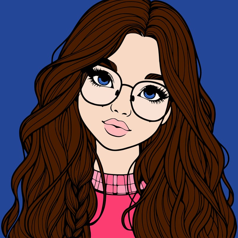 girl with long hair and freckles and glasses realistic