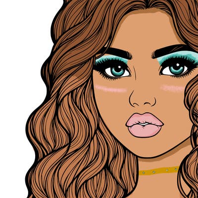 a realistic girl with wavy hair and lips