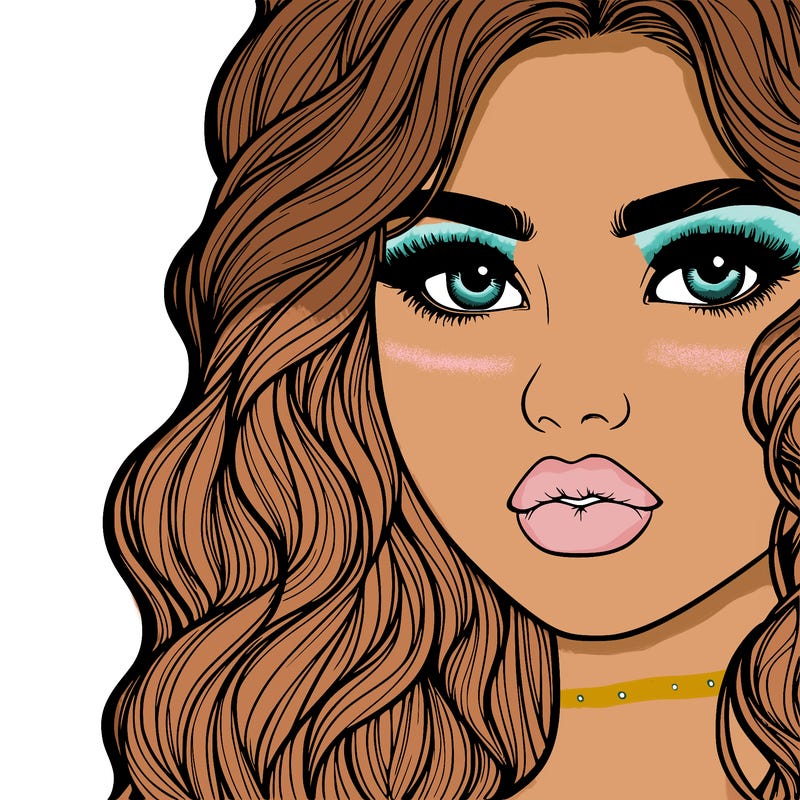 a realistic girl with wavy hair and lips