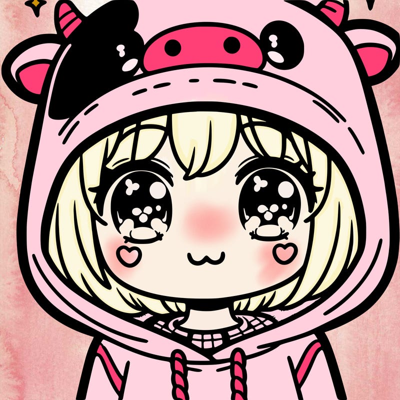 kawaii girl with cow hoodie