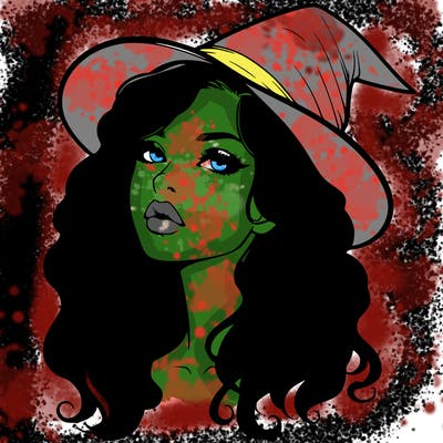 realistic witch girl with wavy hair and lips