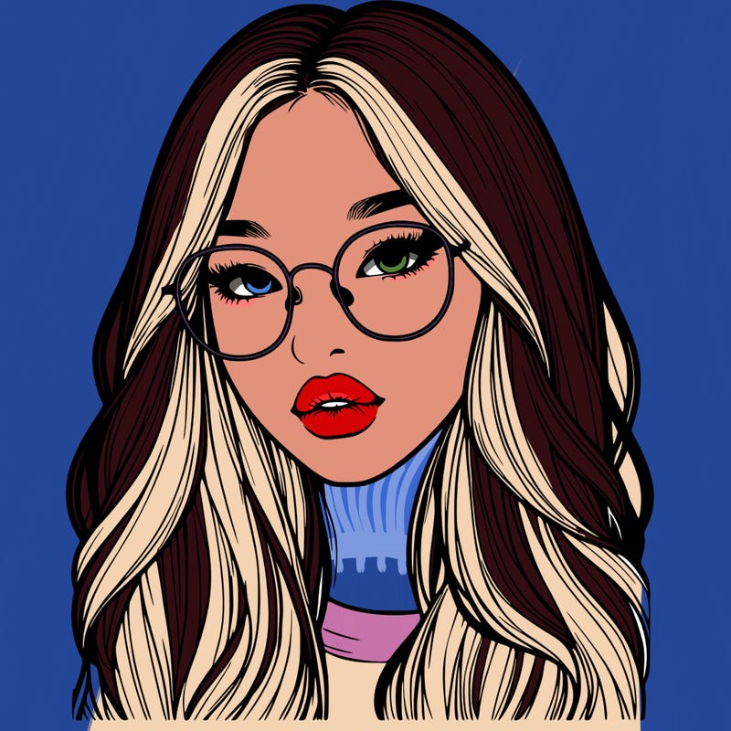 realistic korean girl with long hair, glasses and big lips