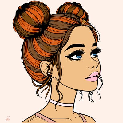 realistic girl with buns on the top of her head