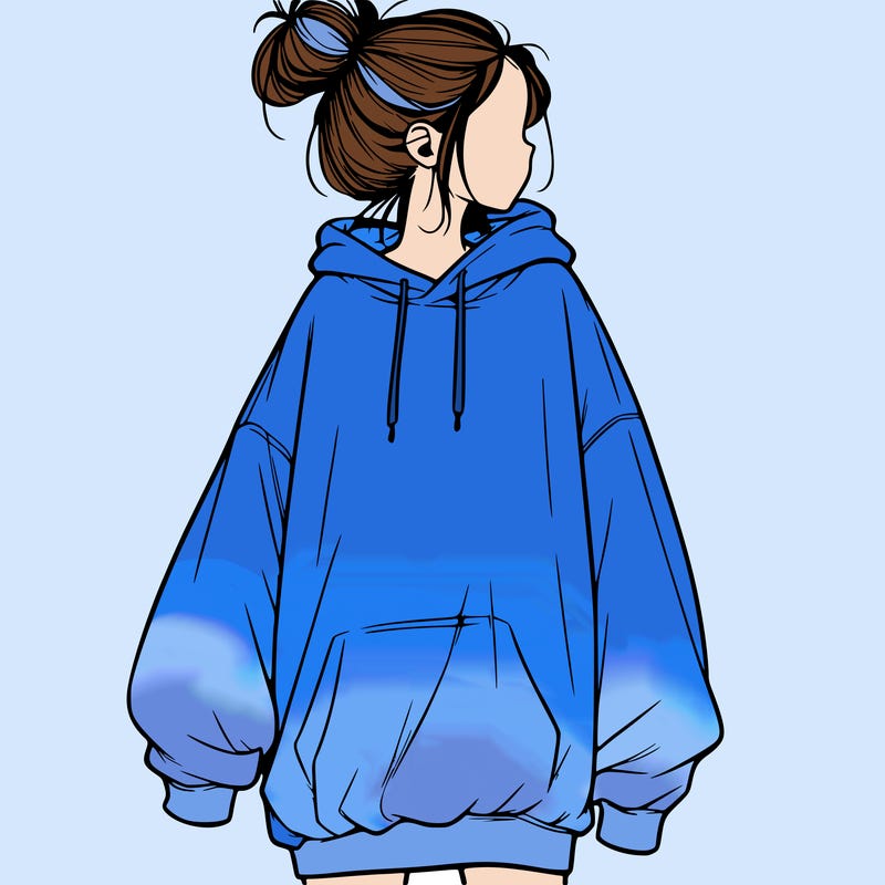 realistic girl with a oversized sweatshirt on and a bun