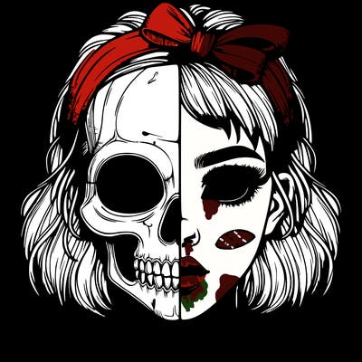 realistic girl with half skull mask
