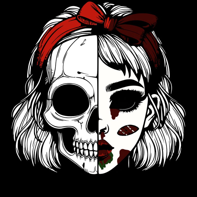 realistic girl with half skull mask