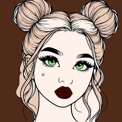 realistic girl with two buns on her hair and lips