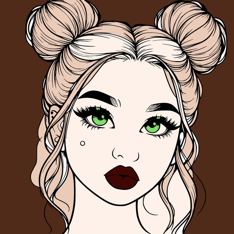 realistic girl with two buns on her hair and lips