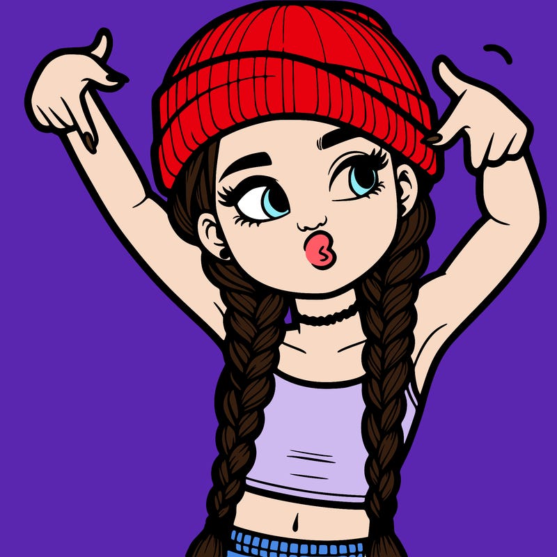 realistic teenage girl with braids and a beanie and crop top doing 🫶🏼