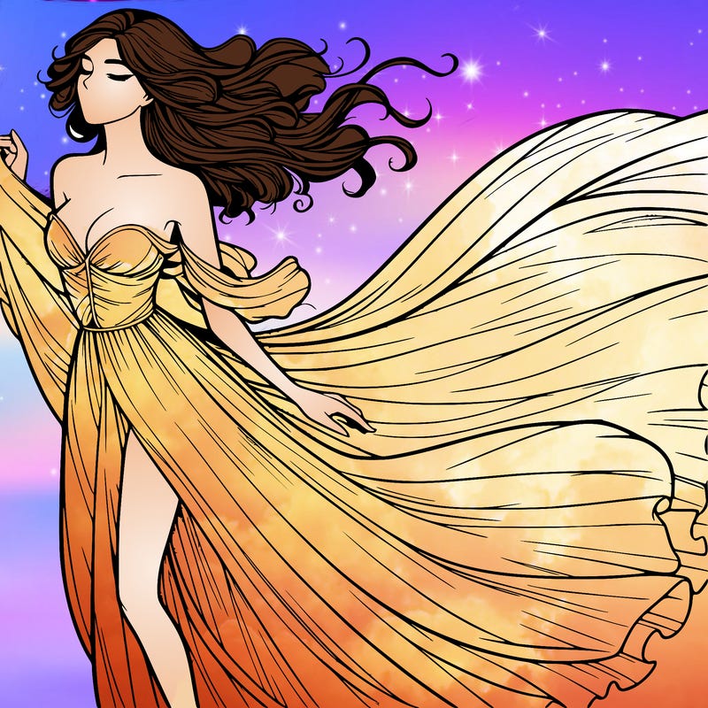 realistic woman in dress flowing the the wind