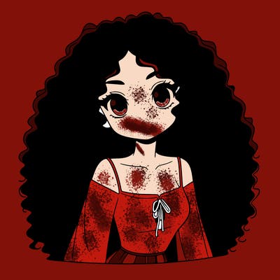 a black anime girl with long afro hair