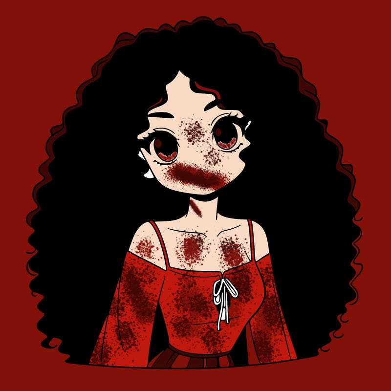 a black anime girl with long afro hair